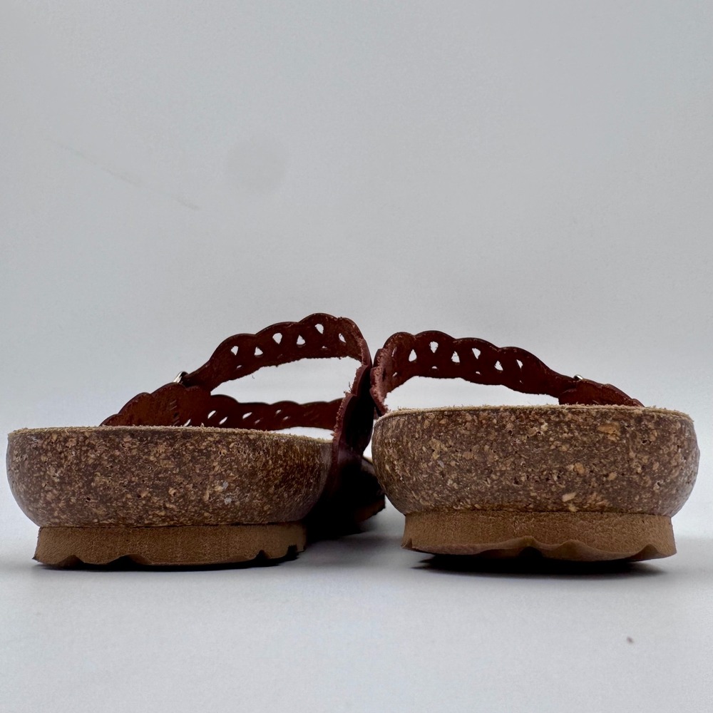Yokono Ibiza Dark Red Leather Scalloped Toe Loop Cork Sandals Made in Spain | 8 - Picture 6 of 8